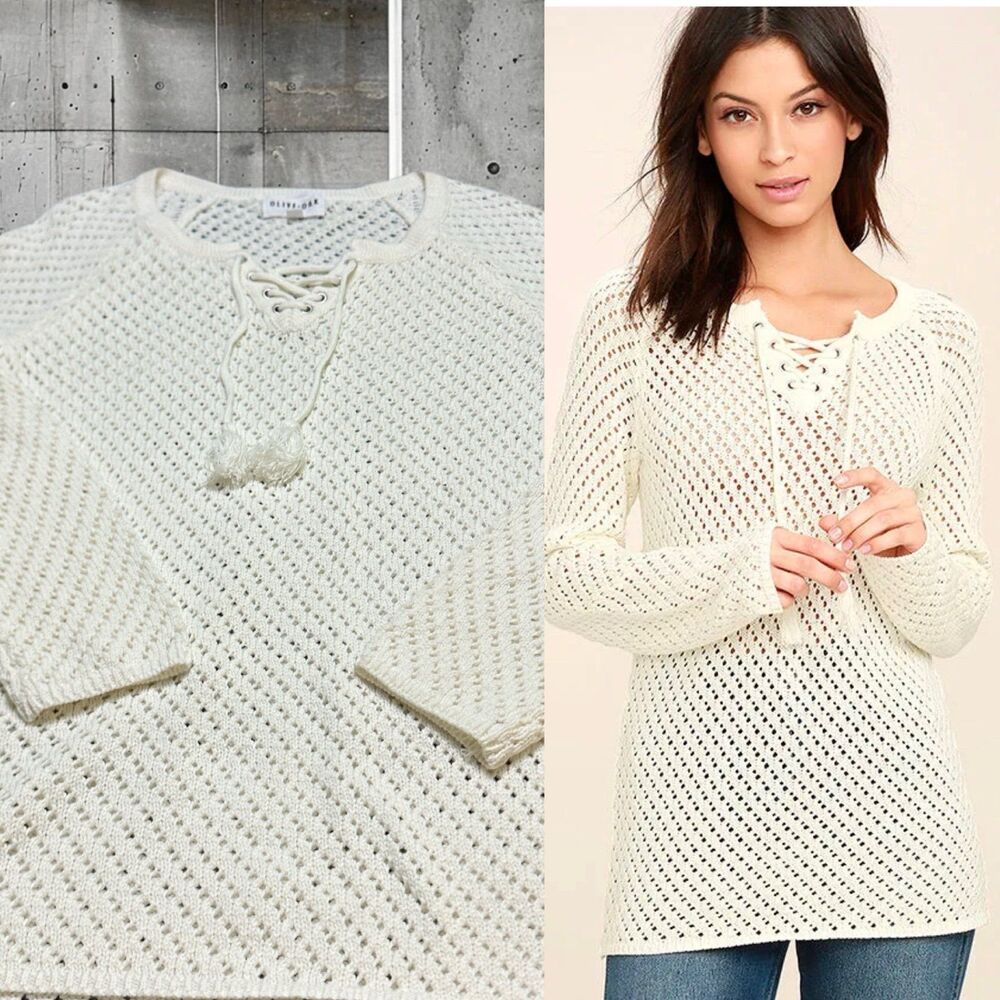 Olive & Oak Women’s Cream and Gray Knit Sweater M